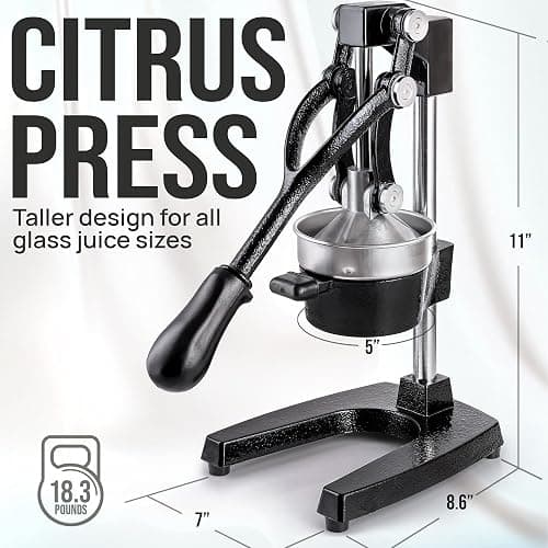 Zulay Kitchen Cast-Iron Orange Juice Squeezer - Easy-to-Clean, Heavy-Duty, Professional Citrus Juicer - Stainless Steel Lemon Squeezer - Manual Citrus Press & Orange Squeezer - Orange Juicer (Black) thumbnail 3