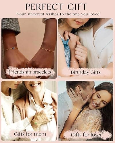 FUNEIA Birthstone Gold Bracelets for Women Non Tarnish Trendy Dainty 14K Gold Plated Bracelet Stack Stackable Blue Green May Emerald Friendship Bracelets Jewelry Gifts for Mom Best Friend thumbnail 6