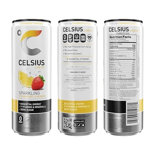 CELSIUS Sparkling Strawberry Lemonade, Functional Essential Energy Drink, 12 Fl Oz (Pack of 12) thumbnail 3