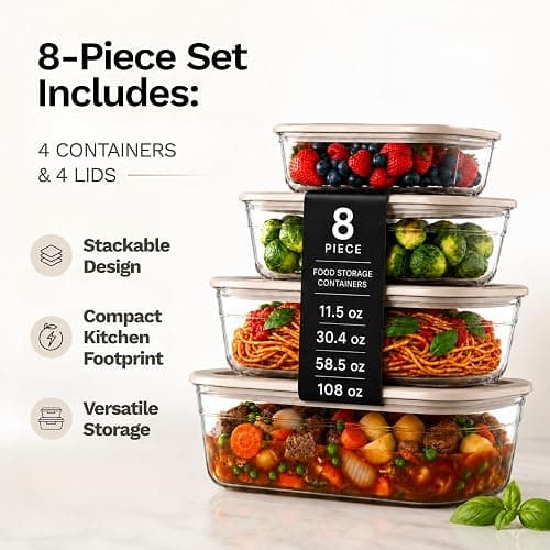 Naked Kitchen 8-Piece Food Storage Containers with Lids – Nesting Borosilicate Glass Meal Prep Containers with Leak-Proof Airtight Seal – BPA Free, Microwave, Oven, Freezer & Dishwasher Safe – Black thumbnail 3