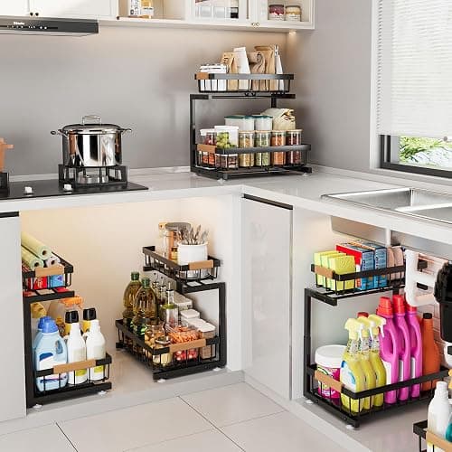 ADBIU Under Sink Organizer, 2 Pack 2 Tier Expandable Height (13.2" - 17.2") Pulling Out Kitchen Bathroom Cabinet Organizers thumbnail 9