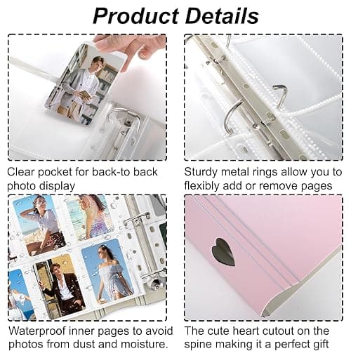 Hacaroa 2 Pack Photocard Binder 4 Rings with 50 Pages 450 Pockets, 2x3" Kpop Photo Card Holder Book A4 Binder, One Sided Card Sleeves Photo Album for Post Cards, Cards Collectors, 2 Colors thumbnail 6