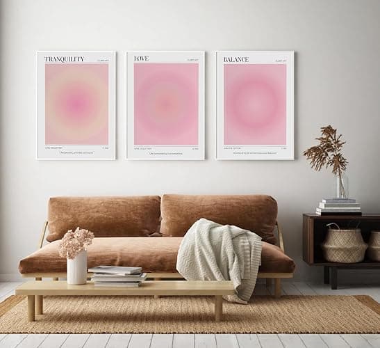 3pcs Pink Aura Collection Gradient Canvas wall art Positive Minimalist Fluppy Art Picture Wall Decor Trendy Aesthetic Poster Print Artwork for Bedroom, Living Room, girls room Home Decoration【UNFRAMED】 thumbnail 7