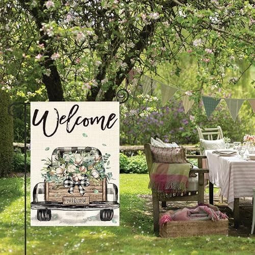 AVOIN colorlife Welcome Spring Truck Garden Flag 12x18 Inch Double Sided, Cotton Rustic Buffalo Plaid Yard Outdoor Flag - Garden Size-12 x 18" thumbnail 5