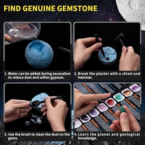 GobiDex Gemstones Dig Kit, Solar System Science Kit for Kids, Excavate 15 Real Gems, STEM Educational Space Toys Planet Collection Kit, Archaeology Geology Science Projects Gift for Boys&Girls Age 6+ thumbnail 5