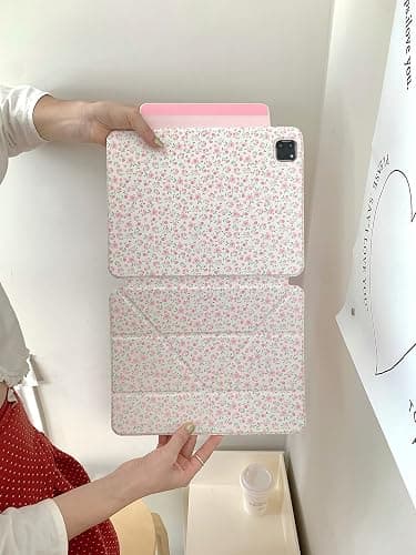 Detachable Magnetic Adjustable Kickstand Leather Folio Case with Stylus Holder for Apple iPad 10.2-inch 9 9th Generation 2021 White Pink Rose Flower Floral Pretty Chic Cute Lovely Girls thumbnail 8