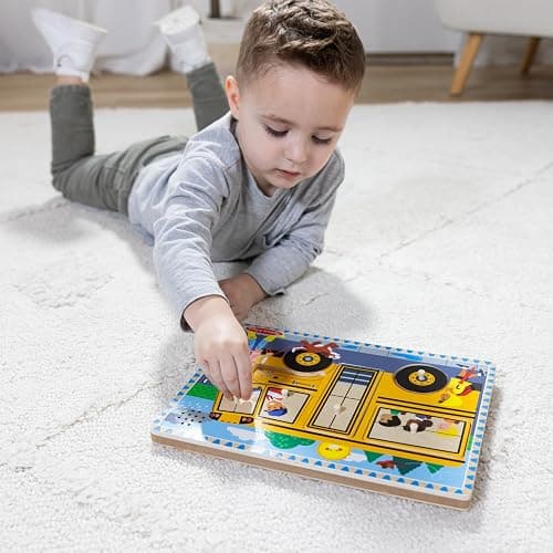 Melissa & Doug The Wheels on The Bus Song Puzzle – 8-Piece Wooden Peg Puzzle with Light-Activated Sounds, Music Learning Toy for Toddlers and Preschoolers Ages 2+ thumbnail 3