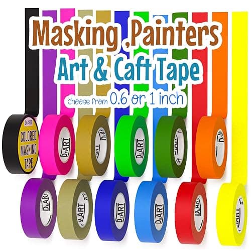 Colored Masking Tape Painters Tape 12 or 8 Pack 1 inch or 0.6 Inches Kids Arts Craft Supplies Coding Whiteboard Dry Erase Board Tape Thin Paper Tape Paint Tape No Residue Easy Removal DIY Crafts Arts - Image 1