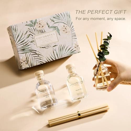 COCORRÍNA Reed Diffuser Set of 3 with Dried Eucalyptus for Home & Office | Eucalyptus & Moss/Clean Linen/Ocean Mist Scents,Aromatherapy Scented Oil Diffusers, 1.7 oz Each, Total 5.1 oz thumbnail 4