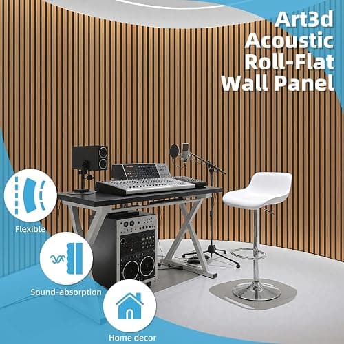 Art3d Acoustic Wood Slat Wall Panel with Roll-Flat Design - 95.3 x 23.8 Inch Sound Absorbing Panels for Living Room Columns Corridor Curved Wall Decor, 1-Pack Teak thumbnail 5