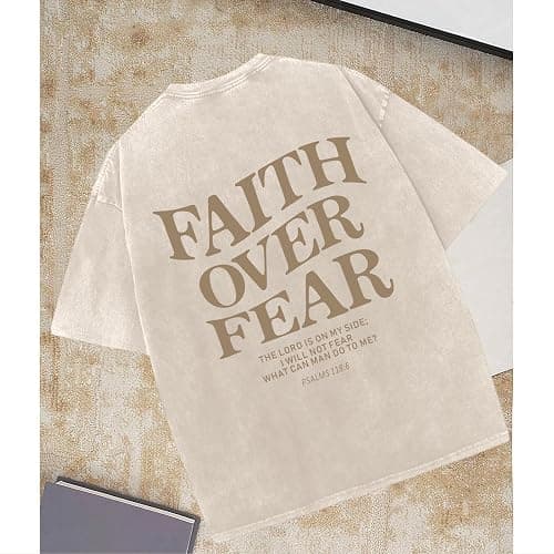 KEEVICI Boys Faith Over Fear Shirt Christian Jesus T Shirts for Kids Bible Verse Religious Graphic Tees Acid Wash Tshirt thumbnail 4