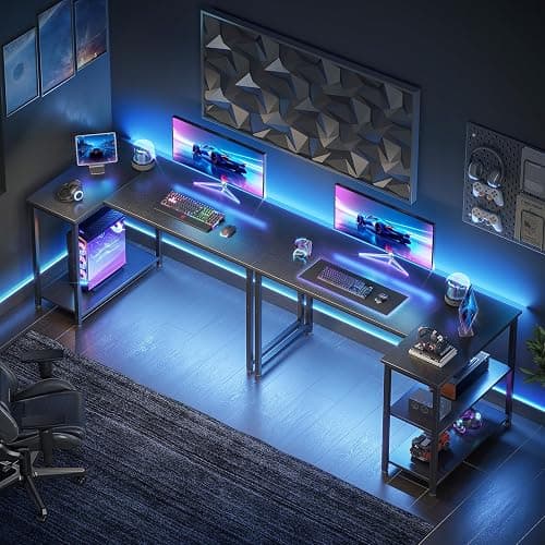 Coleshome L Shaped Gaming Desk, 120x70 cm Computer Desk, Corner Office Desk with Reversible Storage Shelves, Writing Study Table for Work Play Home Office, Black thumbnail 6