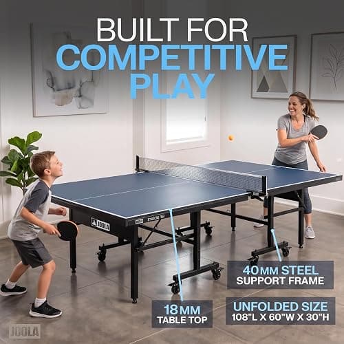 JOOLA Inside Professional MDF Indoor Ping Pong Table with Quick Clamp Table Tennis Net and Post Set - 10 Minute Easy Assembly - Tournament Quality - Foldable with Single Player Playback Mode thumbnail 2
