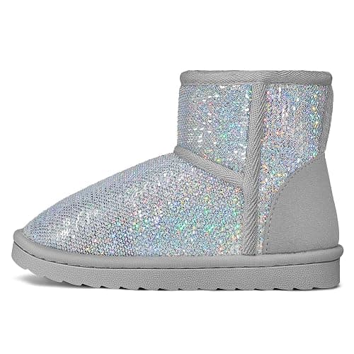 K KomForme Girls Winter Boots Sparkle Sequins Warm Snow Shoes Fur Lined Lightweight Comfy (Toddler/Little Kids/Big Kids) - Image 1
