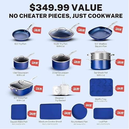 GRANITESTONE 20 Pc Kitchen Pots and Pans Set Non Stick Cookware Set, Kitchen Cookware Sets with Deep Frying Pan Set and Bakeware Set, Made Without PFOA and PFOS, Oven and Dishwasher Safe thumbnail 2