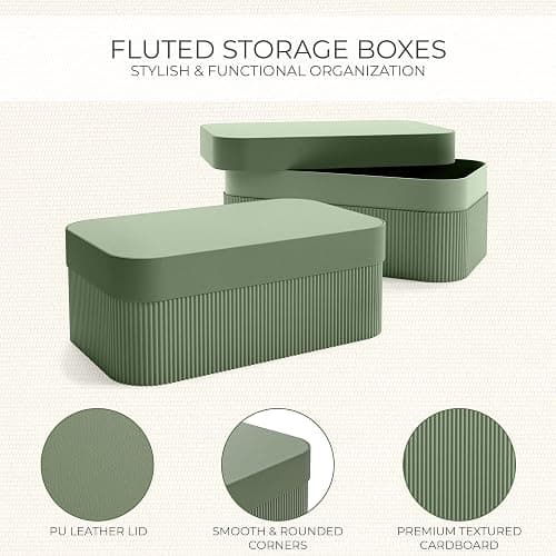 Decorative Storage Boxes with Lids – Set of 2 Beautiful Fluted Cardboard Organizer Bins for Your Home Bookshelf Decor to Safely Store Your Documents, Memory Box Items and Other Keepsakes in Style thumbnail 4