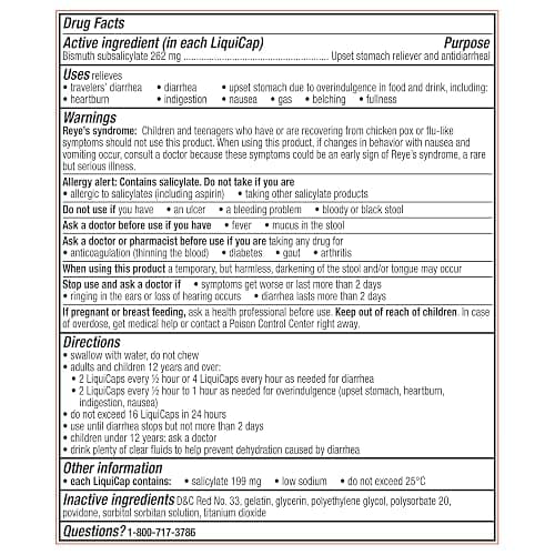 Pepto Bismol Liquicaps, Upset Stomach Relief, Nausea Relief, Heartburn Relief, Indigestion Relief, Anti Diarrhea Medication for Adults - 5 Symptom Fast Relief, No Flavor, 48 ct thumbnail 8