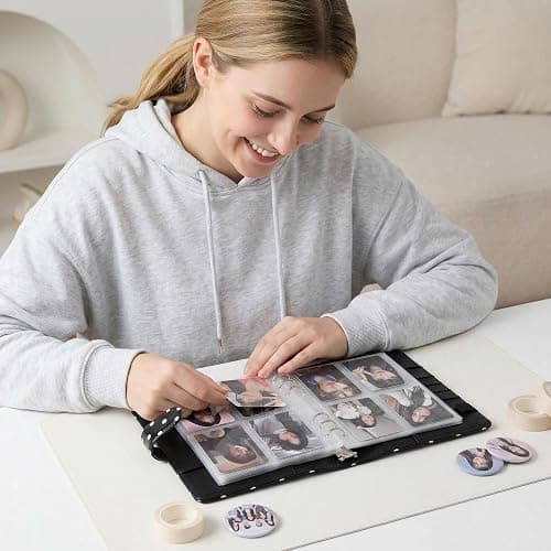 WELLRI A5 Kpop Photocard Binder with 30 Pack 4-Pocket Card Pages 6 Ring Photocard Holder Book PU Leather Cover Collector for 2x3’’ Album Cards Trading Card (Black) thumbnail 5