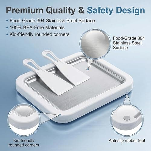 At-Home Rolled Ice Cream Maker Kit, Instant Freeze Plate with 2 Scrapers, DIY Ice Cream Roll Tray for Kids & Adults, Homemade Gelato, Sorbet & Frozen Yogurt, Stainless Steel Dessert Maker (White) thumbnail 8