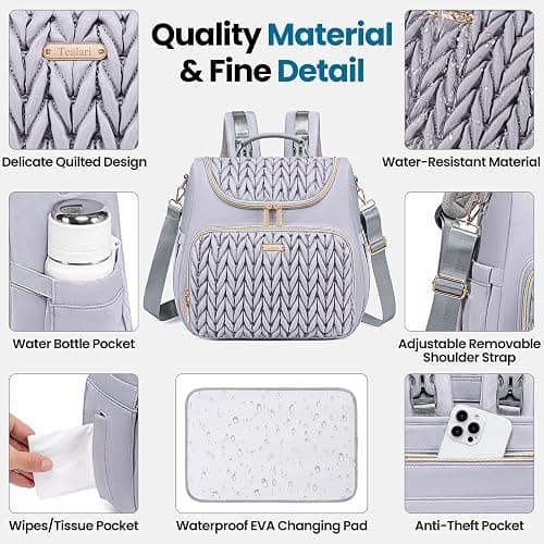 Tealari 4 in 1 Convertible Diaper Bag Backpack,Waterproof Baby Diaper Bag with Changing Pad,Converts into Baby Tote Bag,Diaper Backpack,Stroller Bag and Crossbody Diaper Bag thumbnail 5
