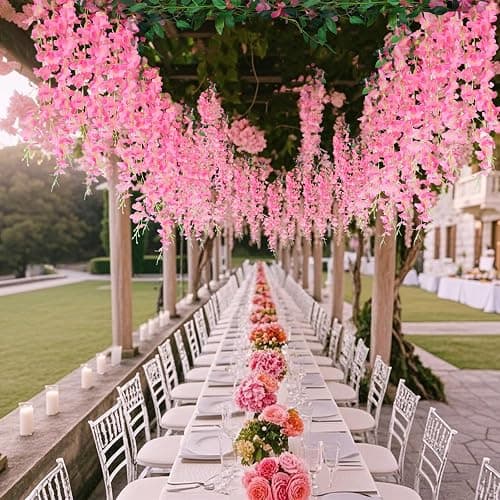 Alotiki Wisteria Artificial Flowers Garland,10Pcs Total 60ft Silk Fake Pink Wisteria Flowers Hanging for Home Garden Wedding Arch Party Indoor Outdoor Decor(10,Pink) thumbnail 2