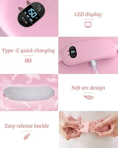 Portable Heating Pad for Cramps FSA, HSA Cordless Electric Period Fast Heat Pad for Back Pain Relief Menstrual Belt 6 Heat 6 Massage Gifts for Women Girl Her Girlfriend Christmas Stocking Stuffer Pink thumbnail 7