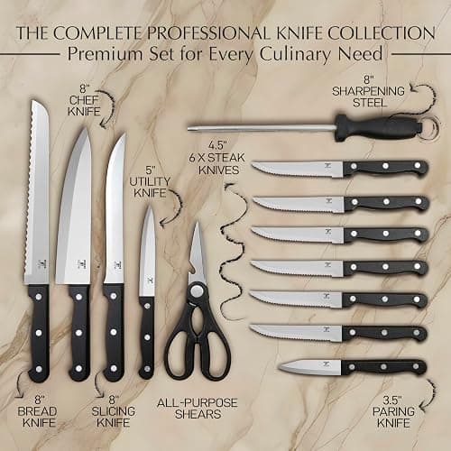 Moss & Stone 14 Pcs Knife Block Set Stainless Steel, Premium Forged Kitchen Knives Set with High-Carbon Blades, Ergonomic Handle, Sharp Blade, Rust Resistant, Modern Style for Home & Chef, Black thumbnail 4