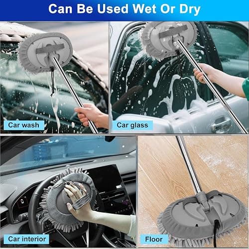 THINKWORK Car Wash Kit, Car Washing Brush with Long Handle, Extendable Car Wash Brush Mop with 2-in-1 Windshield Squeegee and 9Pcs Detailing Brush, Gray Car Detailing Kit Gift for Men thumbnail 4