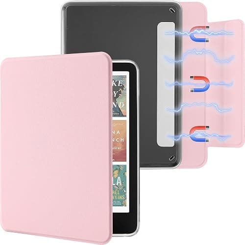SESENSE Detachable Magnetic Case for 7'' Kindle Paperwhite 12th Gen 2024 and Kindle Colorsoft Signature Edition, Slim PU Shell Cover Case with Auto Wake/Sleep, Pink - Image 1