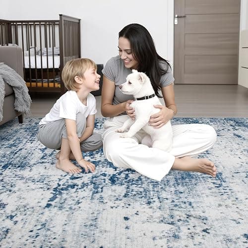 5x7 Area Rug Living Room Rug: Washable Modern Abstract Soft Thin Rug Indoor Floor No Slip Stain Resistant Carpet for Bedroom Dining Room Farmhouse Nursery Home Office - Blue thumbnail 9