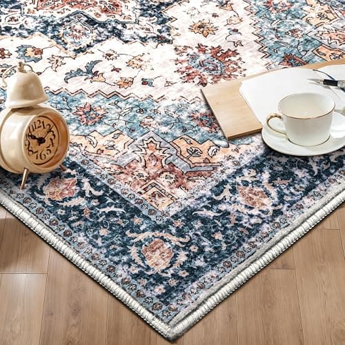 SERISSA 2x6 Washable Non Slip Boho Runner Rug for Hallway，Blue Orange | Ultra Soft Vintage Oriental Carpet Low-Pile Distressed Tribal Floor Carpet for Kitchen Bedroom Bathroom Laundry Living Room thumbnail 7