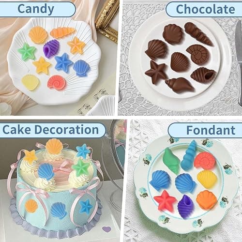2pcs Seashell Silicone Molds, Ocean Themed Silicone Chocolate Molds, Non-Stick Shell, Starfish, Conch Candy Molds, Reusable for Cake Decoration, Party Treats, DIY Handmade Chocolate Candy and Snacks thumbnail 4