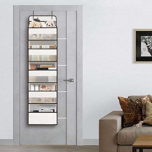 TYMENSH Over Door Organizer with 5 Large Pockets, Heavy Duty Hanging Organizer Storage, Closet Bathroom Nursery Bedroom Dorm, Toys Cosmetics Sundries and Baby Essentials, White thumbnail 2