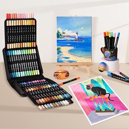 TOSHARE 80 Colors Acrylic Paint Markers - Paint Pens Waterproof Dual Tip Acrylic Markers with Brush & Fine Tip Scrapbook Supplies for Paper Rock Wood Fabric 3D Print Egg Decorating Kit & DIY Crafts thumbnail 2