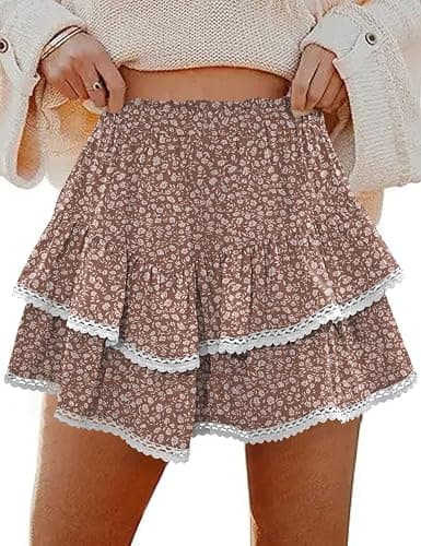 LOMON Flowy Skorts for Women Ruffle Tiered Skorts Casual High Waist Mini Skirts Tennis Golf Crochet Shorts - Image 1
