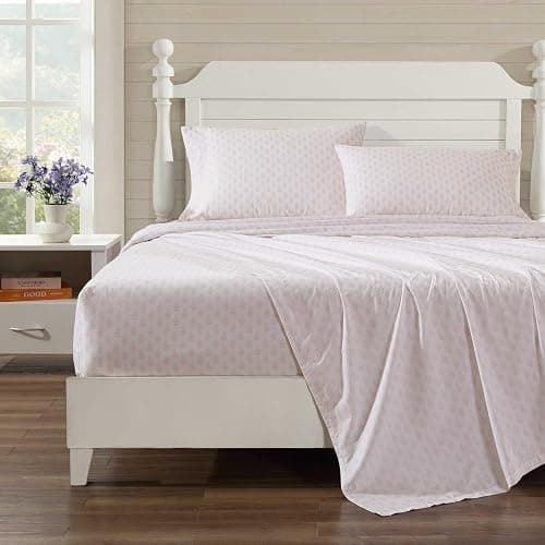 Laura Ashley - Queen Sheet Set, Crisp & Cool Cotton Percale Bedding with Deep Pockets, Lightweight for Year Round Comfort, Bed Sheets with Matching Pillowcases (Francesca Pink) thumbnail 2