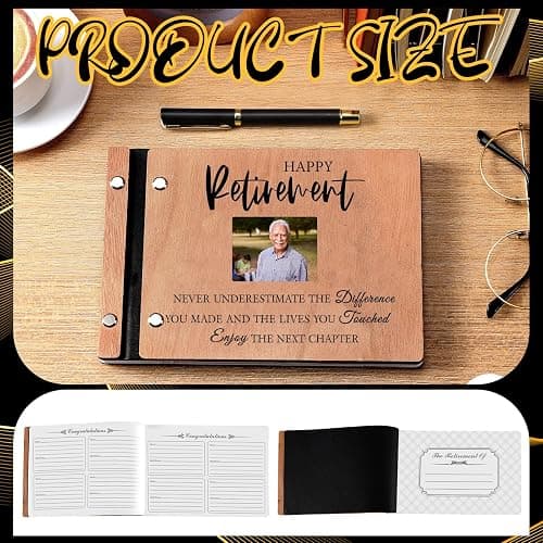 Skyygemm Wood Retirement Guest Book with Signature Pen Retirement Party Decorations Supplies Gifts for Women Men Office Colleague Advice and Wishes(Retirement) thumbnail 3