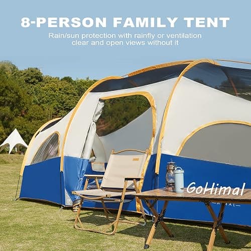 GoHimal 8 Person Tent for Camping, Waterproof Windproof Family Tent with Rainfly, Divided Curtain Design for Privacy Space, Portable with Carry Bag thumbnail 6