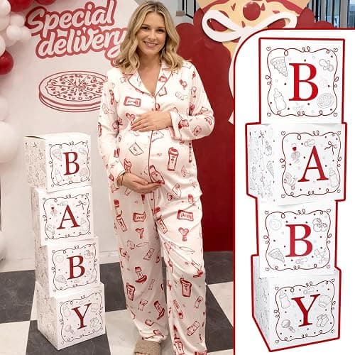 Vicenpal Special Delivery Pizza Baby Shower Boxes with Letters for Baby Shower Decorations Italian Pizza Gender Reveal Decoration Photo Prop Set of 4 Birthday Party Favors thumbnail 4