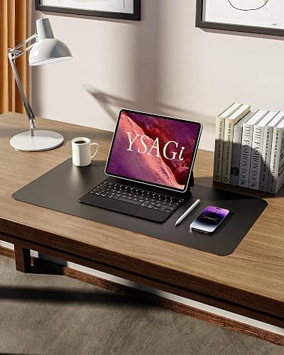 YSAGi Leather Office Desk Pad Protector, Large Mouse Pad, Non-Slip, PU Leather, Laptop Desk Blotter, Waterproof Writing Pad for Office and Home, Black, 23.6" x 13.8" thumbnail 5