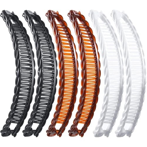 WILLBOND 6 Pieces Banana Hair Clip Clincher Combs Clip Fishtail Fish Shape Hair Clip Ponytail Banana Clip Accessory for Women Hair(Black, White, Brown) - Image 1