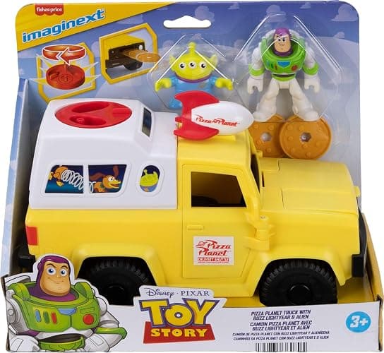 Fisher-Price Imaginext Disney and Pixar Toy Story Pizza Planet Truck with 3-inch Buzz Lightyear & Alien Friend Action Figures, Toy Vehicle & Pizza Projectile Accessories thumbnail 6