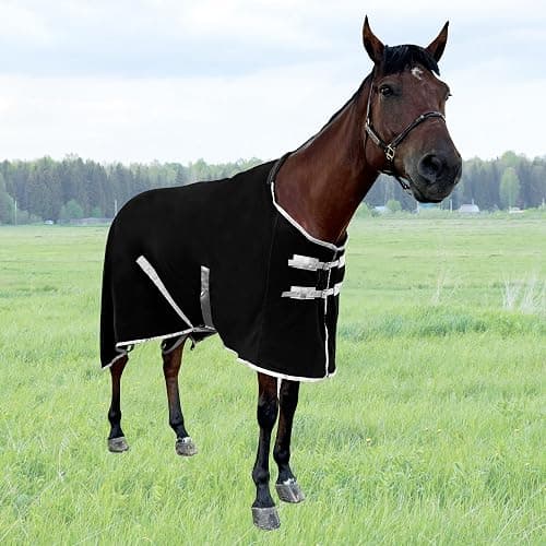 Horse Cooler & Fleece Blankets for Horses, Polar Fleece Cooling Blankets, Sheets, Horse Exercise Sheet, Rugs Standard Neck (Black, US 81 in(EU 155 cm)) thumbnail 4