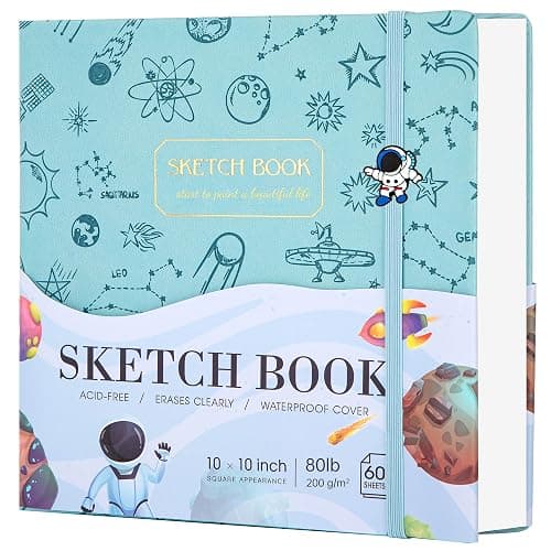 FLYING EAGLE Sketch Book for Kids 10"X 10" Large Hardcover Sketchbook for Drawing 120GSM Thick Paper, Square Art Drawing Paper 120 Pages Sketch Pad for Boys Teens,Gift Boxed, Blue - Image 1