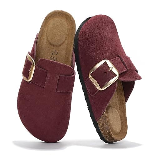 Project Cloud 100% Genuine Leather Clogs for Women Shoes - Memory Foam Insole, Non-Slip & Natural Cork Footbed Arch Support Big Buckle Womens Clogs and Mules Footwear (Manchester) - Image 1