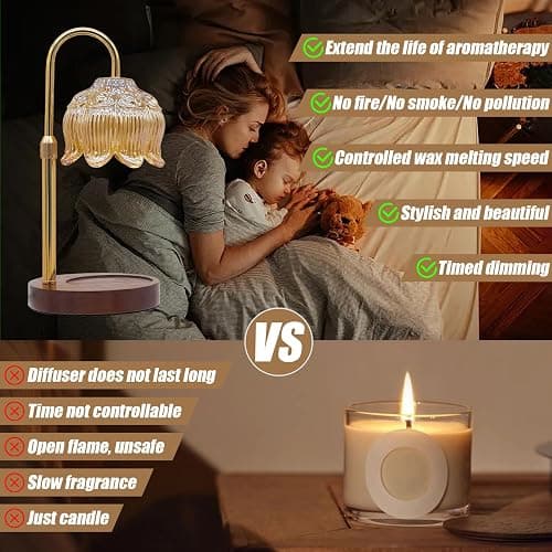 LILOOVKE Candle Warmer Lamp Dimmable Flower with Timer Adjustable Height Flameless Wax Warmer Lamp Home Decor Electric Heating for Jar Candles with Gift Packaging and Two Bulbs thumbnail 4