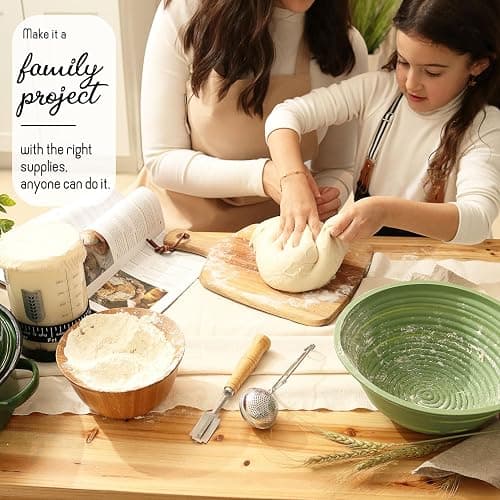 All-Inclusive 𝗣𝗥𝗘𝗠𝗜𝗨𝗠 Sourdough Starter Kit with Pot, 34 Oz Starter Jar, 4 Banneton Bread Proofing Baskets, Scraper, Scale, Sourdough Bread Baking Supplies, Detailed Beginner Guide & Recipes thumbnail 2