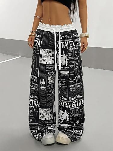 SOLY HUX Women's Camo Wide Leg Baggy Sweatpants Y2K Trousers | Elastic Waist,Drawstring,Loose Pants,Trendy Y2K Pants thumbnail 3