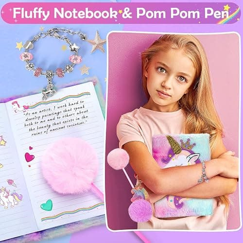 Unicorns Gifts for Girls 5 6 7 8 9 10+ Years Old, Kids Toys Set for Teens Girls Birthday Gifts Christmas, Unicorn Toys with Light Up Soft Plush Star Pillow, Diary Notebook, Headband, Water Bottle thumbnail 5