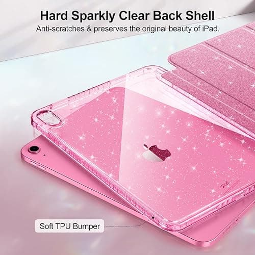 Fintie Slim Case for iPad (A16) 11th Generation 11 Inch (2025), iPad 10th Generation 10.9 Inch (2022) - Glittering Sparkly Shockproof Cover with Shiny Clear Back Shell & Pencil Holder, Pink thumbnail 3